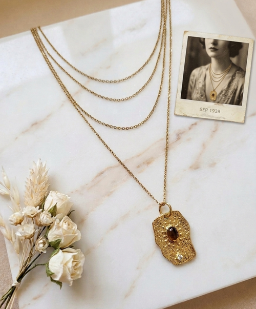 Collier multi-rang Amulette protectrice pierre œil de tigre